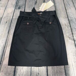 Merrell NWOT Tie Belt A-Line Black Khaki Skirt Cargo Knee Length Cotton Size 8